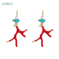 red enamel coral antlers branch acrylic resin drop earrings girl fashion jewelry dangle earring jewelry women ear jewelry gift