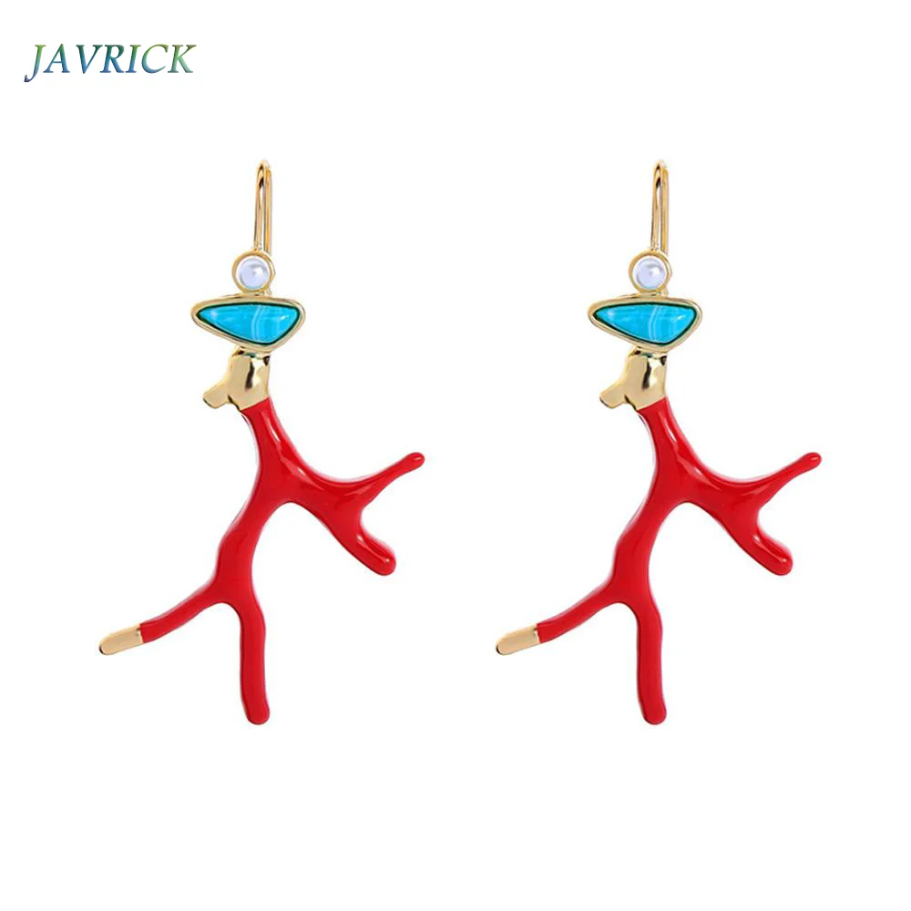 Красная Эмаль коралловые рога ветка акриловая смола Висячие серьги девушки Мода