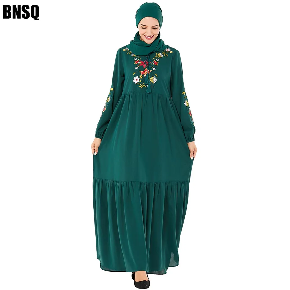 9203 green BNSQ мусульманских женщин хиджаб с длинными рукавами платье макси-платье Абая jalabiya Исламская одежда для женщин халат кафтан Модная Джинсовая куртка с вышивкой - Цвет: 9203 green
