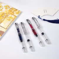 2020 new arrival transparent fountain pen ef 0 38mm silver hollow out clip color ink pens for student school office supplies