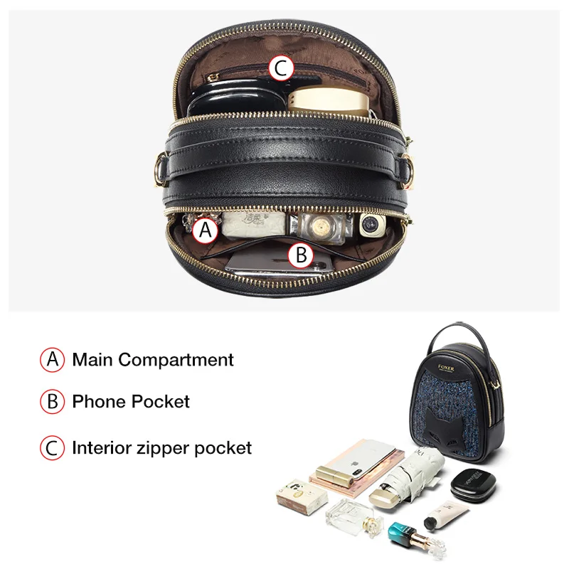 Женская мини сумка Кроссбоди Foxer модная блестящая вечерняя тоут из воловьей кожи