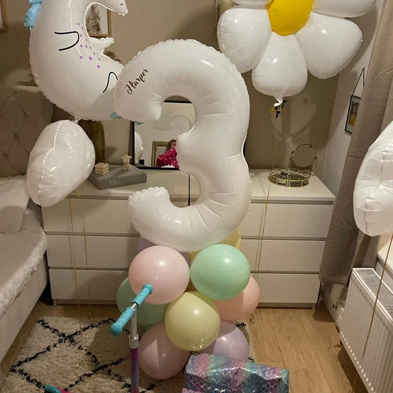 Большие белые воздушные шары 40 дюймов с цифрами фольга для творчества Гелиевый