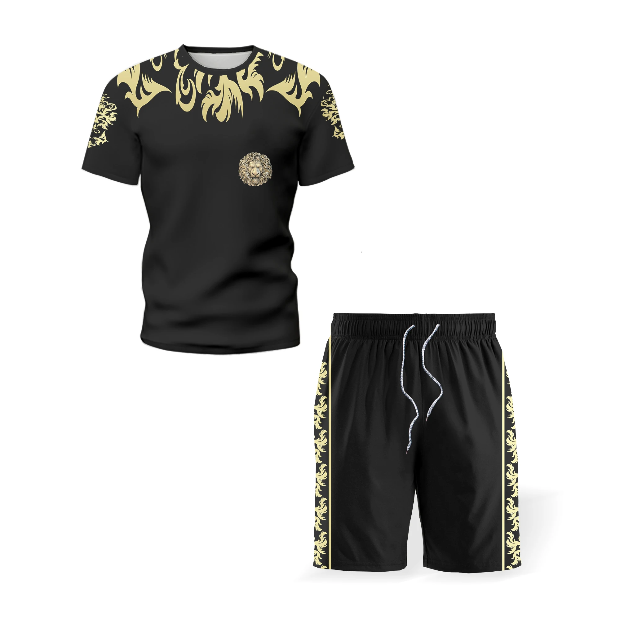 

2021 Men's t-shirts Shorts Set Summer Featured printing Set Outdoor Track Casual Quick dry Men Sportswear 2-piece set The New