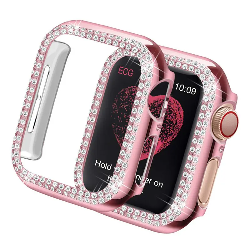 rose pink Чехол для Apple watch 5 4 44 мм 40 мм 42 мм 38 мм чехол для Apple watch бампер двойной Алмазный защитный чехол iWatch 3 2 1 аксессуары 40 - Цвет: rose pink