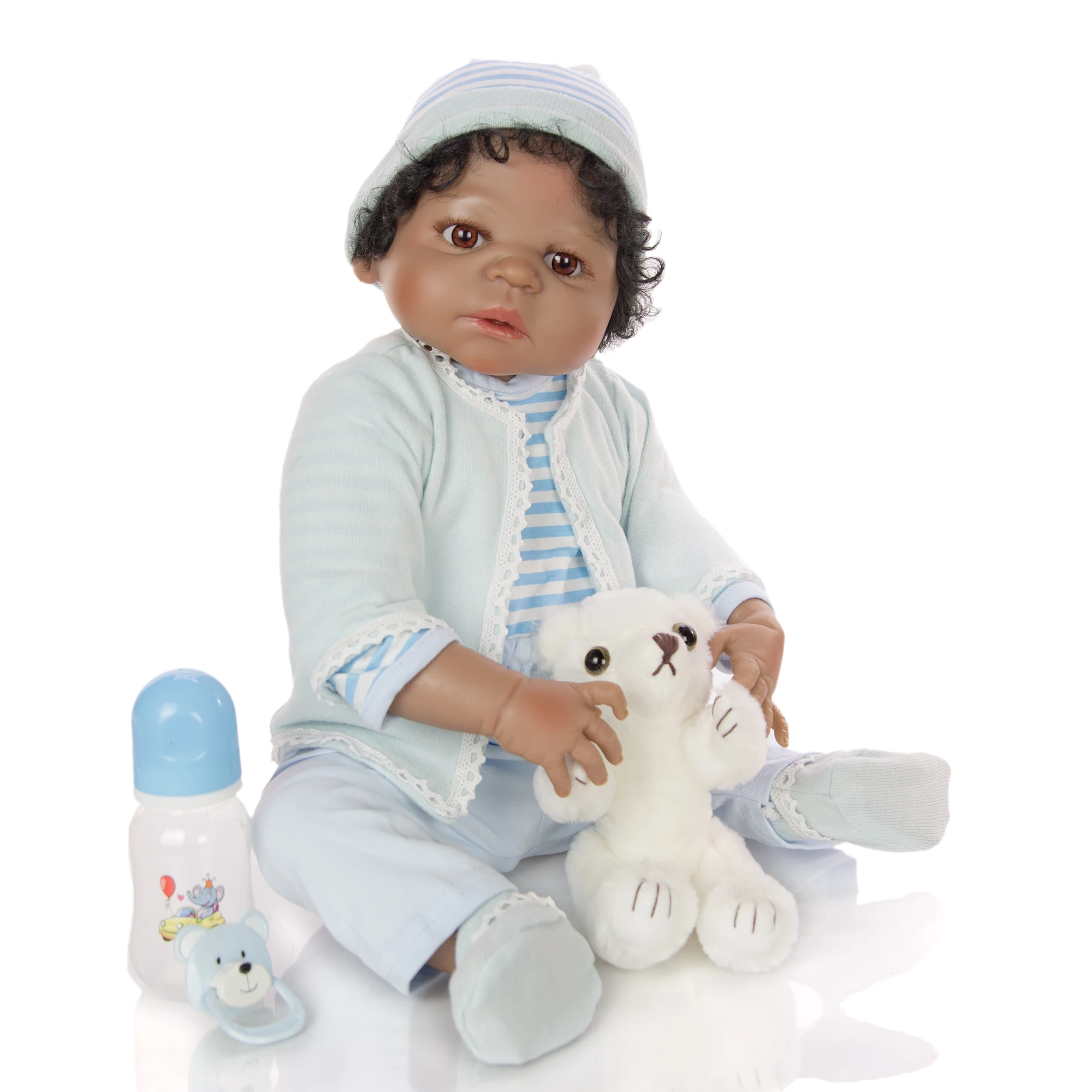 KEIUMI Лидер продаж 23 дюйма 57 см черная кожа Reborn Baby Boy полностью силиконовые куклы