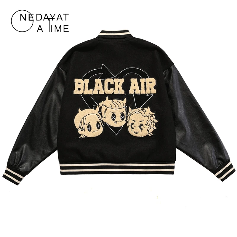 

Fashion Hip Hop Jacket Men Colorful Furry Children Patch Bomber Coats Autumn Hipster Cool Streetwear Couple High Street Outwear