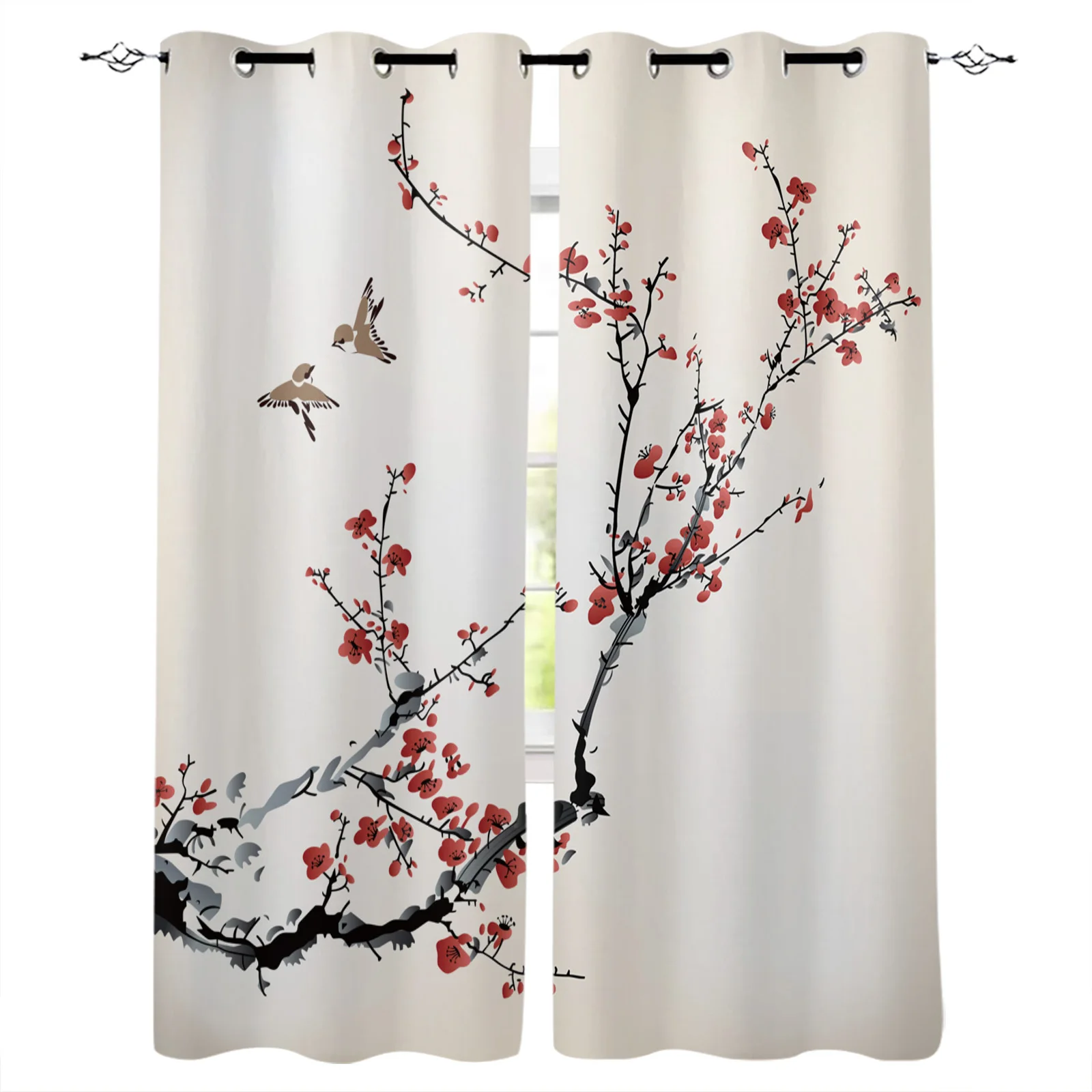 

Plum Blossom Branches Ink Style Modern Blackout Curtains for Living Room Decoration Curtain Bedroom Kids Curtain Drapes
