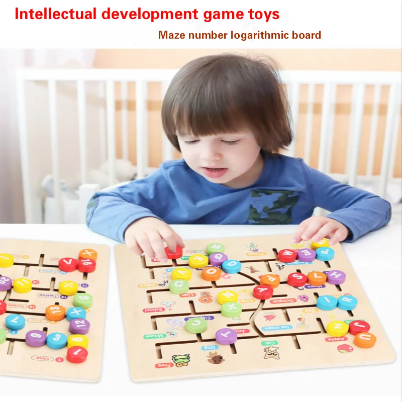 

Wooden Number Alphabet Children's Enlightenment Teaching Aids New Number Alphabet Cognitive Maze Location Puzzle Game Toy Set