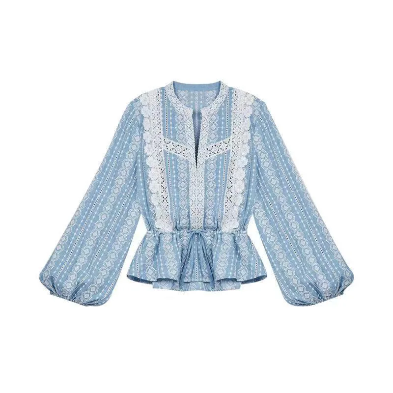 

Fadan m family 2021 spring and summer new ethnic style lace embroidery hollow out hook waist lady top 17043