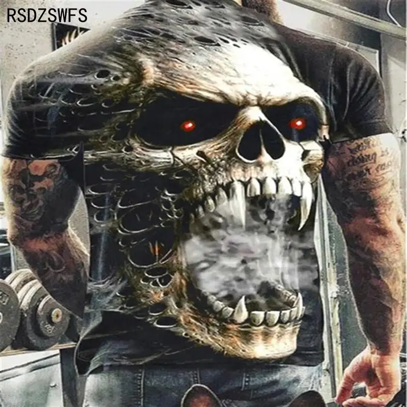 Футболка мужская с 3D-принтом черепа модная повседневная одежда оверсайз круглым