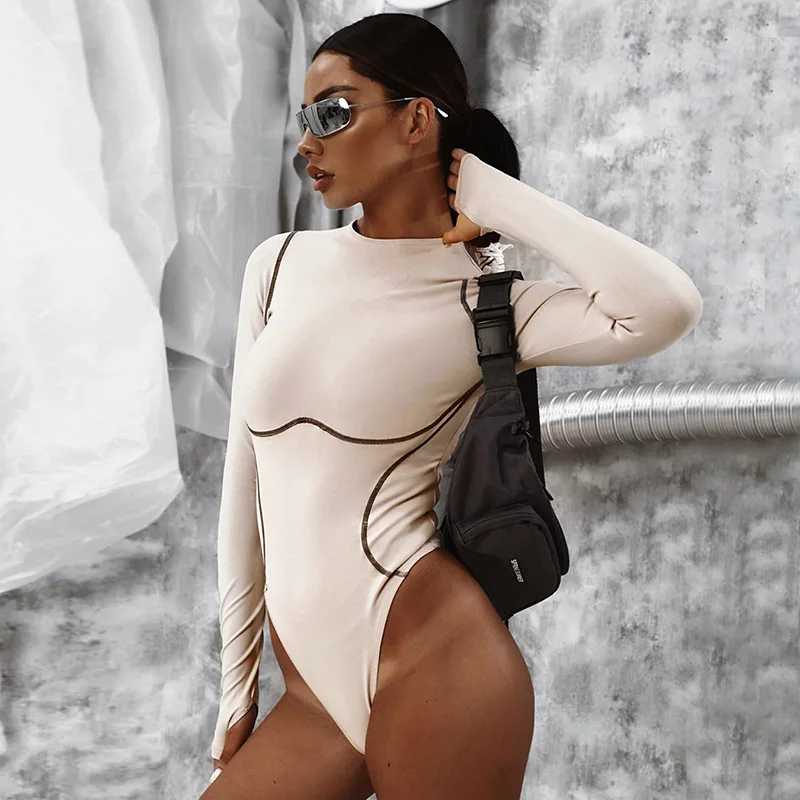 

New Autumn Round Neck Women's Bodysuit Slim Sexy One Piece All-Match Slim Long-Sleeved Solid Color High Quality Jumpsuit 2021