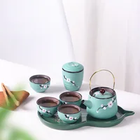 Hand Painted Flower Purple Sand Kung Fu Travel Tea Set Japanese Teapot Cup Set Hotel Simple One Pot Two Cups Cool Teaware Gifts