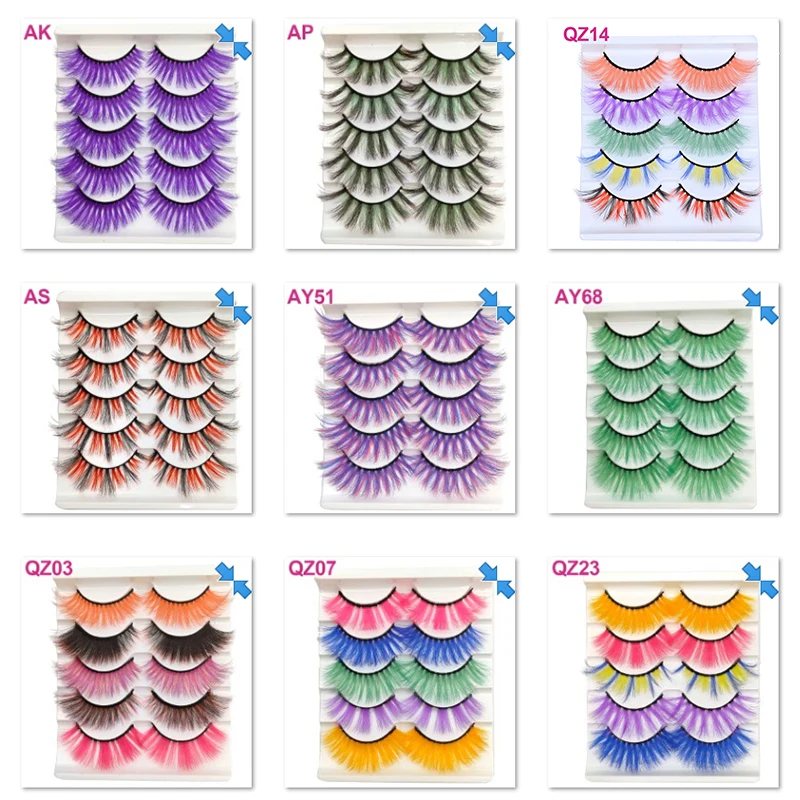 Набор разноцветных радужных ресниц OKAYLASH 5 пар Смешанные розовые красные синие