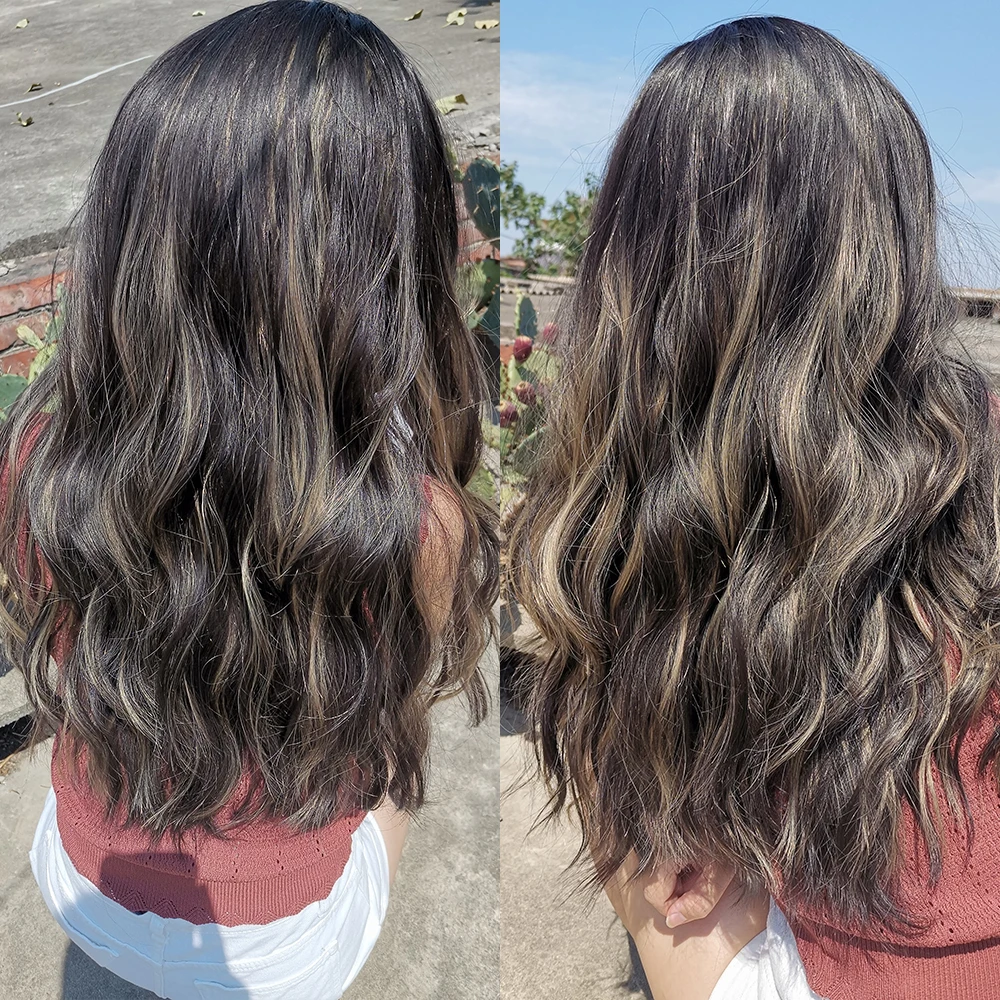 Длинные натуральные волнистые черные и коричневые блестящие синтетические