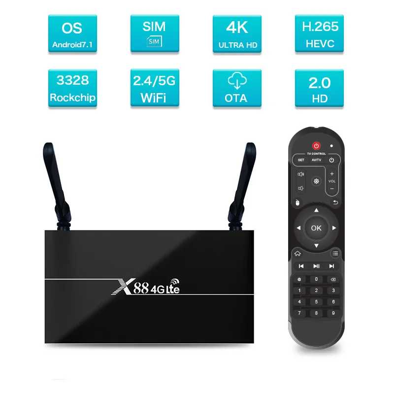 ТВ приставка X88 4G lte Android 7 1 2 Гб RAM 16 Smart Set Top Box Assistant RK3328 Quad core 4/5G dual Wifi Youtube