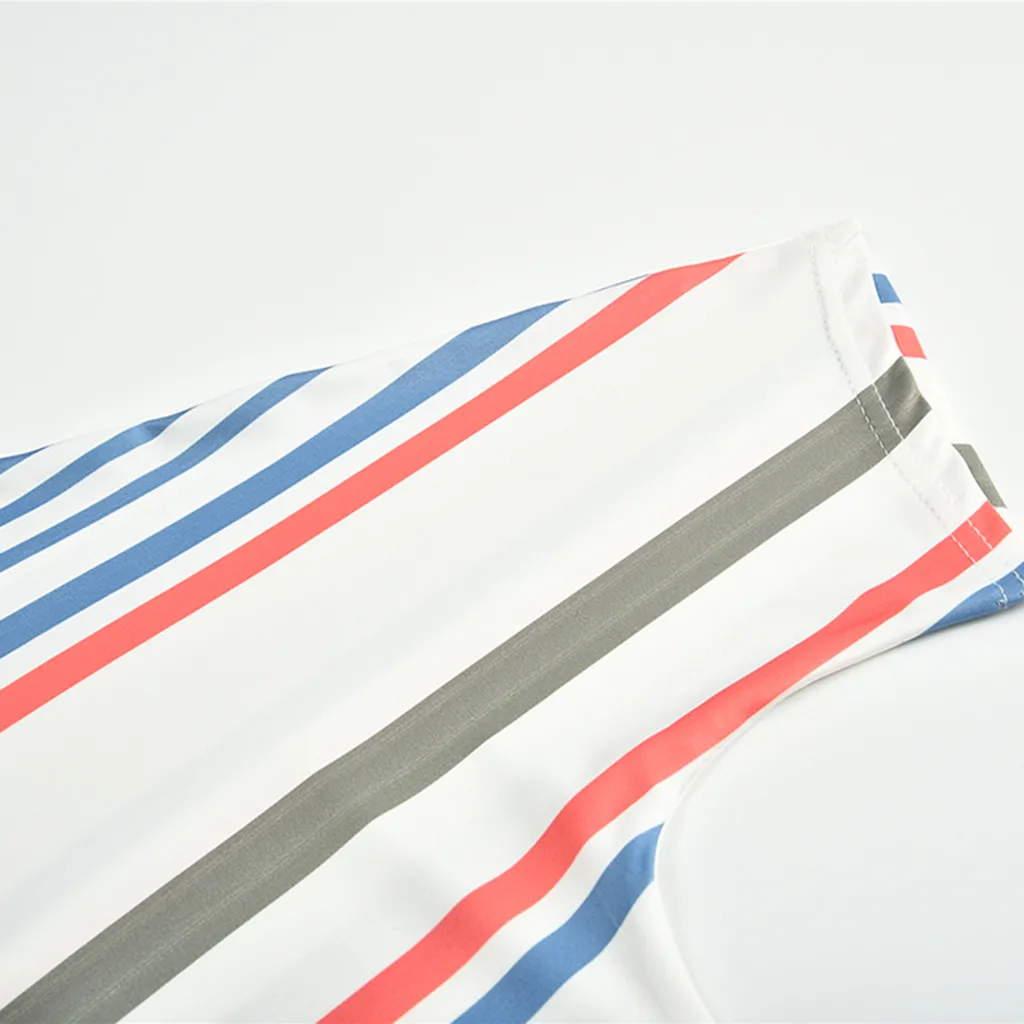 

Women's dress new style with summer dress round neck Stripe Print Dress and Knee Skirt Summer dress 2021