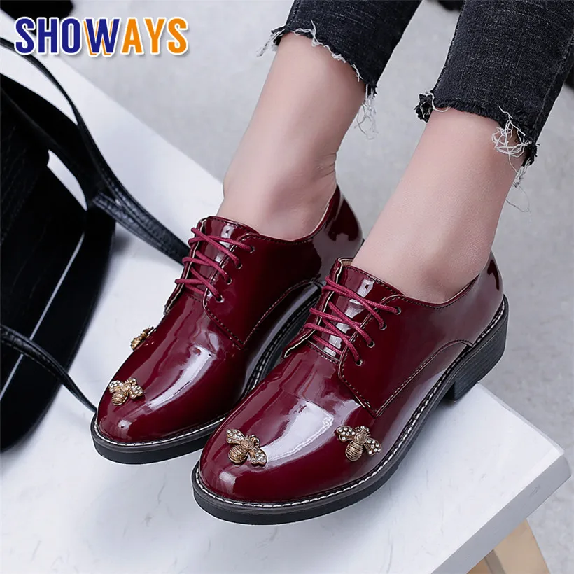 Броги женские из лакированной кожи с круглым носком на квадратном каблуке|Обувь