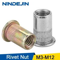 nindejin 2 30pcs flat head rivet nut stainless steel m3 m4 m5 m6 m8 m10 m12 rivnut zinc plated cap rivet threaded nut