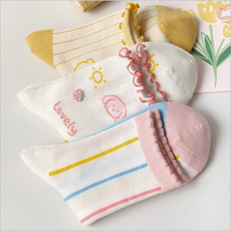 

Носки женские хлопковые, тонкие, в японском и корейском стиле, с вертикальными полосками