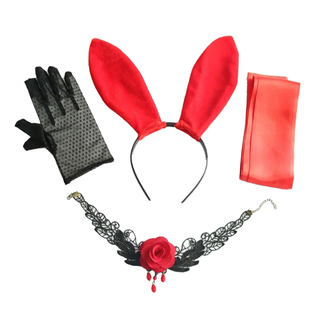 4 шт. повязка на голову с заячьими ушками атласная маска глаза перчатки комплект