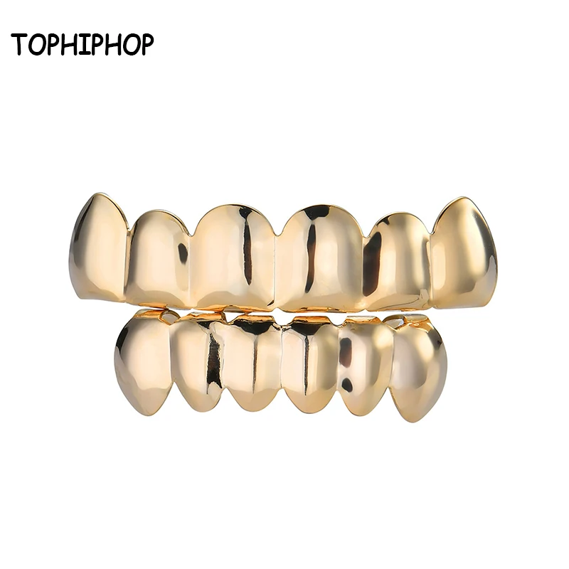 

TOPHIPHOP Gold Color Plated HIP HOP Tooth Grilzl Top and Bottom Grillz Vampire Teeth Cosplay Props Men's and Women's Grills