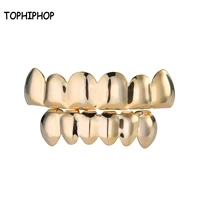 tophiphop gold color plated hip hop tooth grilzl top and bottom grillz vampire teeth cosplay props mens and womens grills