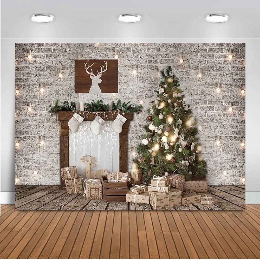 Фон для фотосъемки Рождественский фон фотостудии серые кирпичные стены фоны