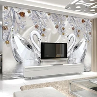 custom 3d photo wallpaper romantic beautiful crystal diamond swan jewelry living room sofa tv background wall murals wallpaper