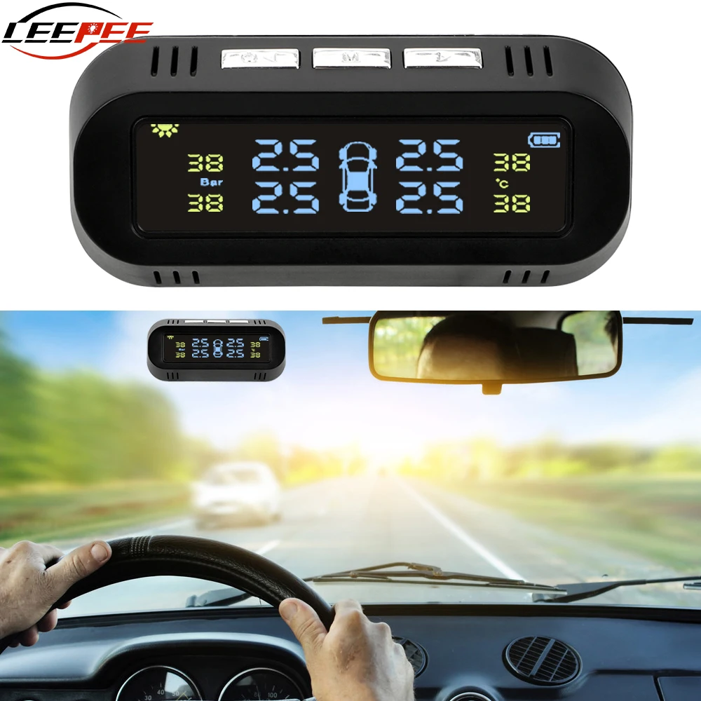 

Car Accessories Solar TPMS Car Tire Pressure Monitor System Auto Tyre Temperature Warning Intelligent Digital 4 Sensors
