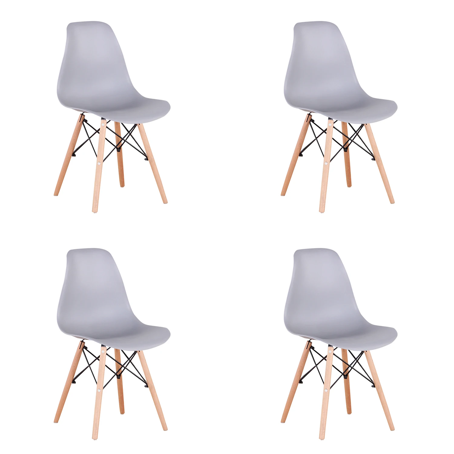 

4pcs A set Dining Chair ABS Backrest Leisure Simple Stool Office Dormitory Chair Beauty Salon Chair Metal Wood Grain Color Leg