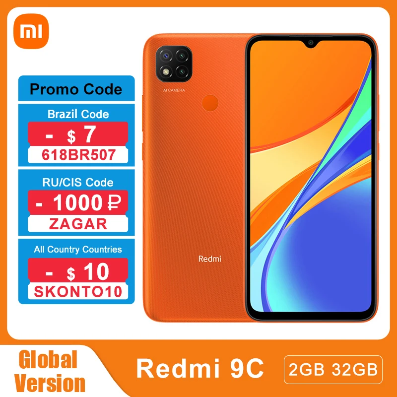 

Смартфон Xiaomi Redmi 9C, восемь ядер, экран 5000 дюйма, 2 ГБ + 32 ГБ