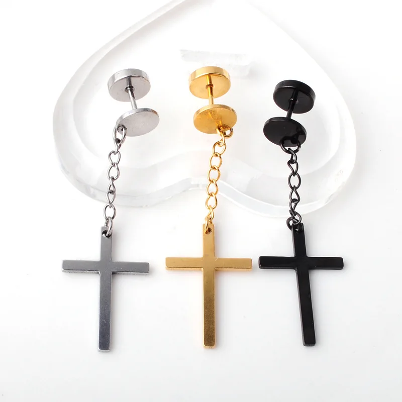 Stainless Steel Cross Stud Earrings Tassel For Women Men Fashion Hip Hop Ear Rings Piercing Jewelry Gifts | Украшения и