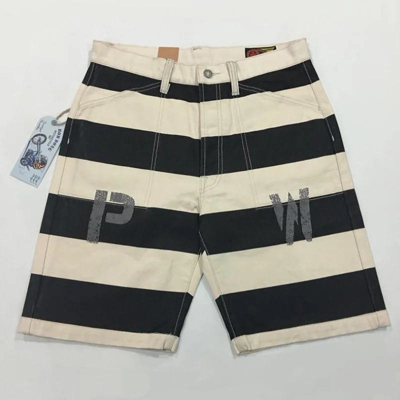 

Prisoner of War Print Shorts 16oz Canvas Black White Stripes Men Pants
