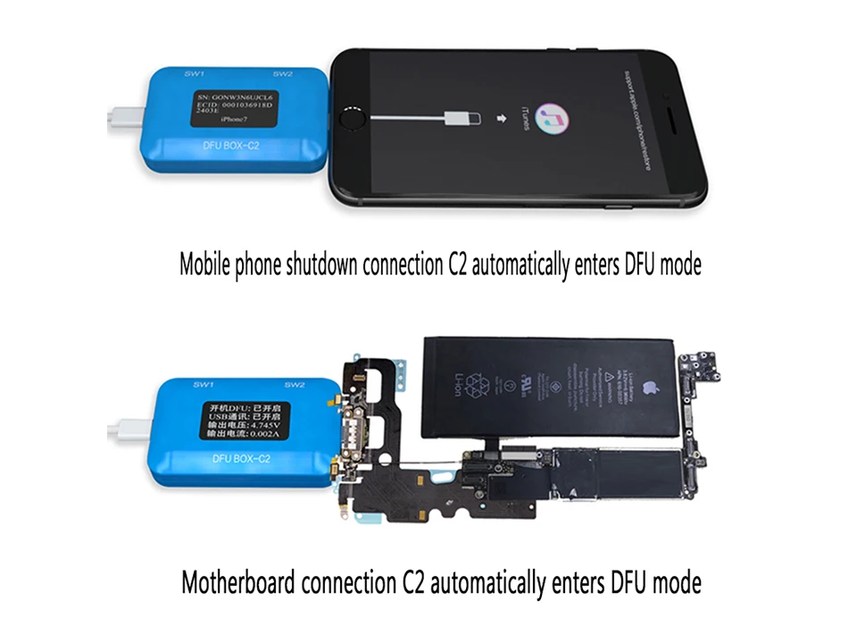 DFU BOX-C2 для восстановления перезагрузки IOS Restore Reboot мгновенно SN/ECID/Информация о модели считывание USB Отображение напряжения тока