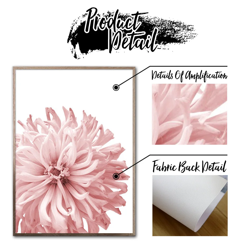 Fresh Pink Rose Chrysanthemum Wall Art Canvas Painting Nordic Posters And Prints Plant Pictures For Living Room Home Decor | Дом и сад