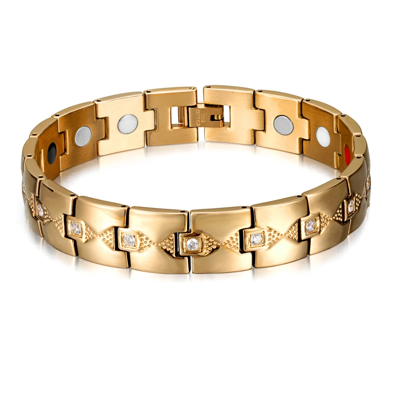Gold bracelet Rainso, модный стиль, нержавеющая сталь, магнитный, 4 в 1, Био энергия, забота о здоровье, золотой циркон, браслеты и браслеты для женщин, хорошее ювелирное изделие - Окраска металла: Gold bracelet