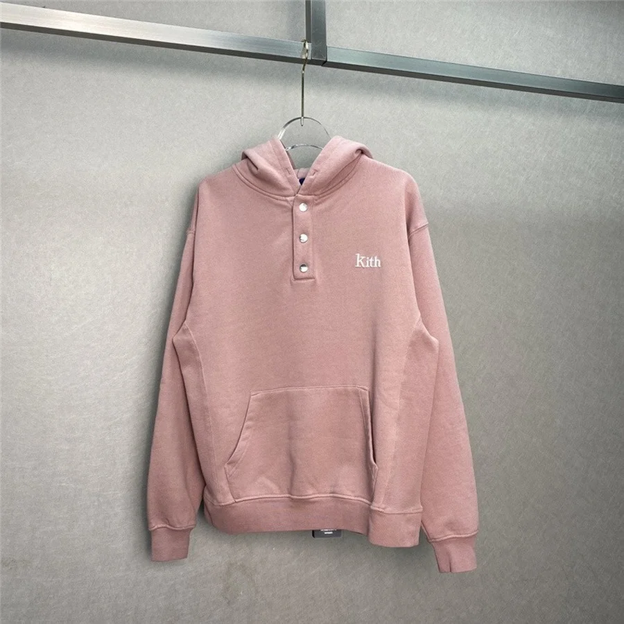 

Embroidered Logo Kith Hoodie Men Women 1:1 Best Quality Button Neckline KITH Hoodies Solid Sweatshirts Pullovers