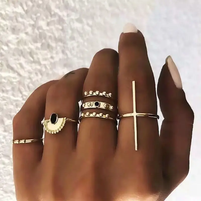 

A1422 Europe and America Cross Border Ring Set Simple Elegant Pattern Fashion Ring Set Ring Six-Piece Set