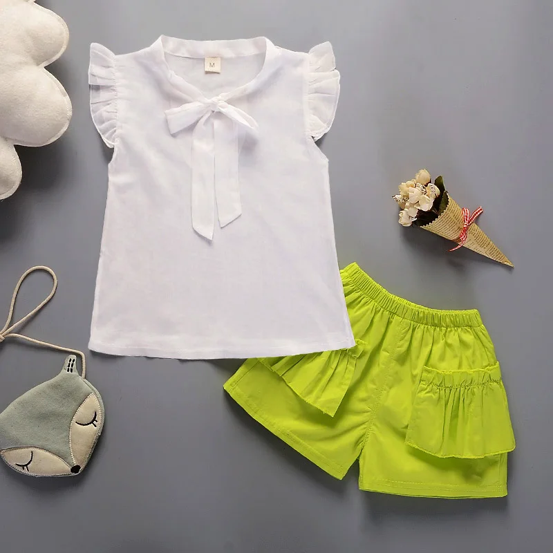 Комплекты летней одежды для девочек новинка 2020 года модные хлопковые топы без