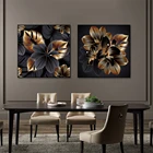 Черные золотые цветы, холст для интерьера, картины в скандинавском стиле, настенное искусство, современные минималистичные плакаты, картины, украшение для гостиной