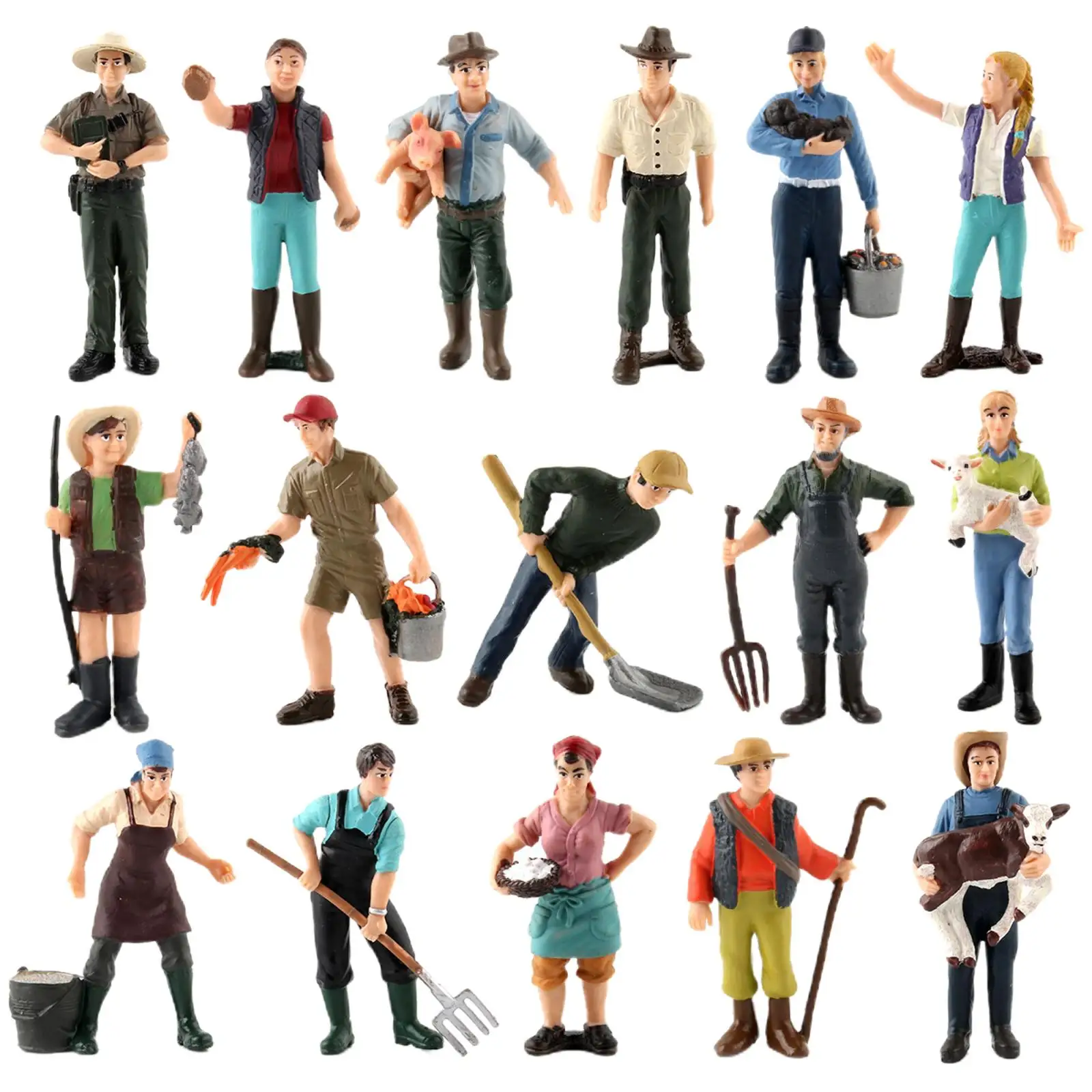 

16 Pack Hand Painted Lifelike Farm Worker Model Figurine Dollhouse Mini People