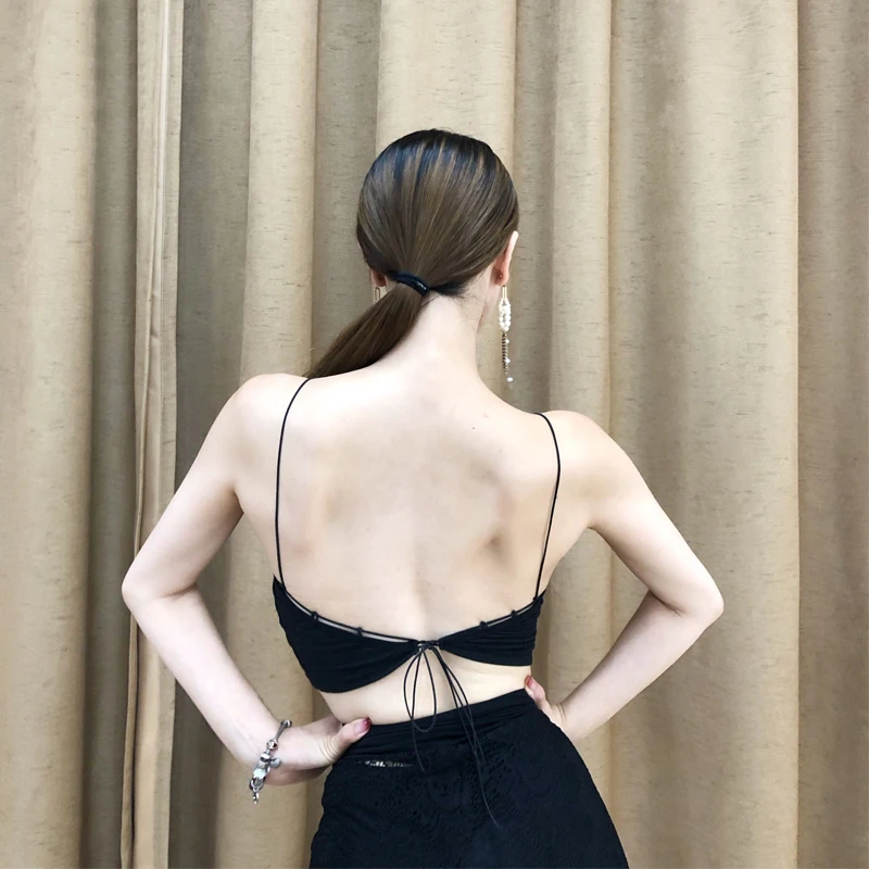 

Adult Latin Dance Tops Women Sexy Backless Sling Vest Female Professional Latin Dance Practice/Performance Black Tops DQL2102
