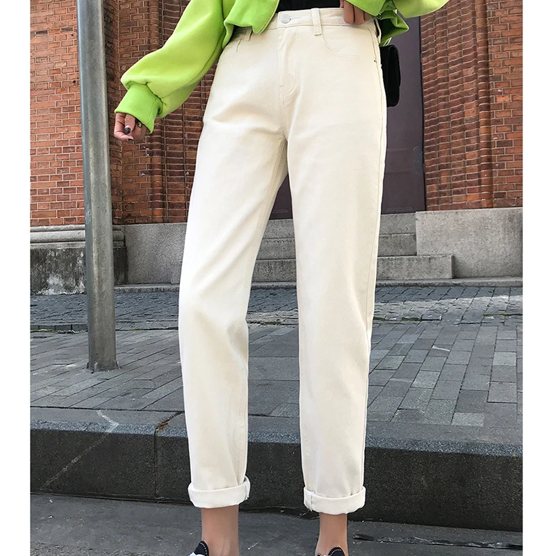 

White Jeans for Women High Waist Harem Mom Jeans Autumn 2020 New oversize Black Women Jeans Streetwear Denim Pants Beige Blue
