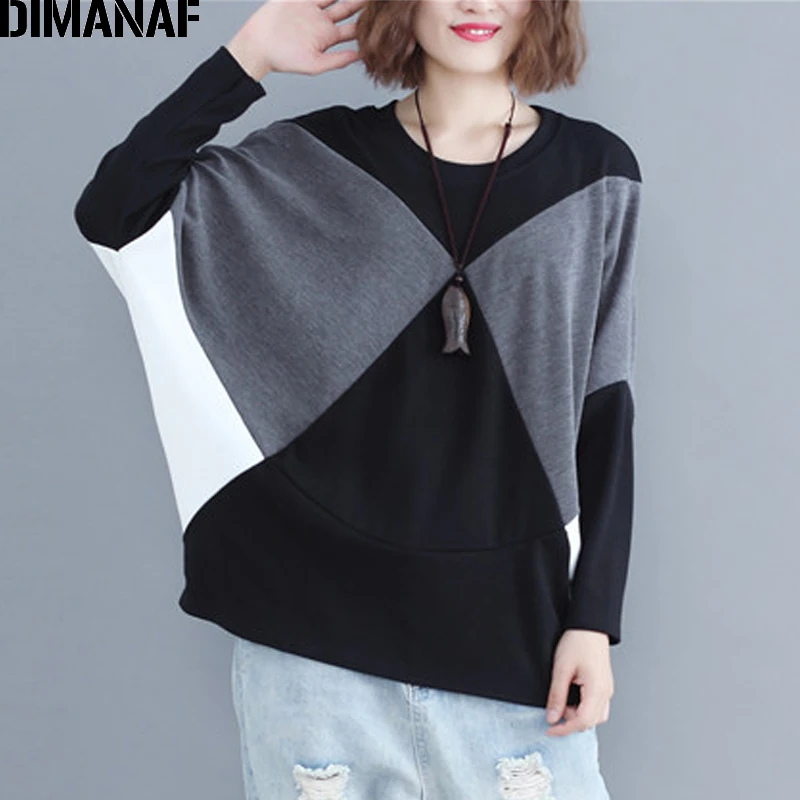 Женская блуза с рукавом летучая мышь DIMANAF базовая Туника оверсайз в стиле пэчворк