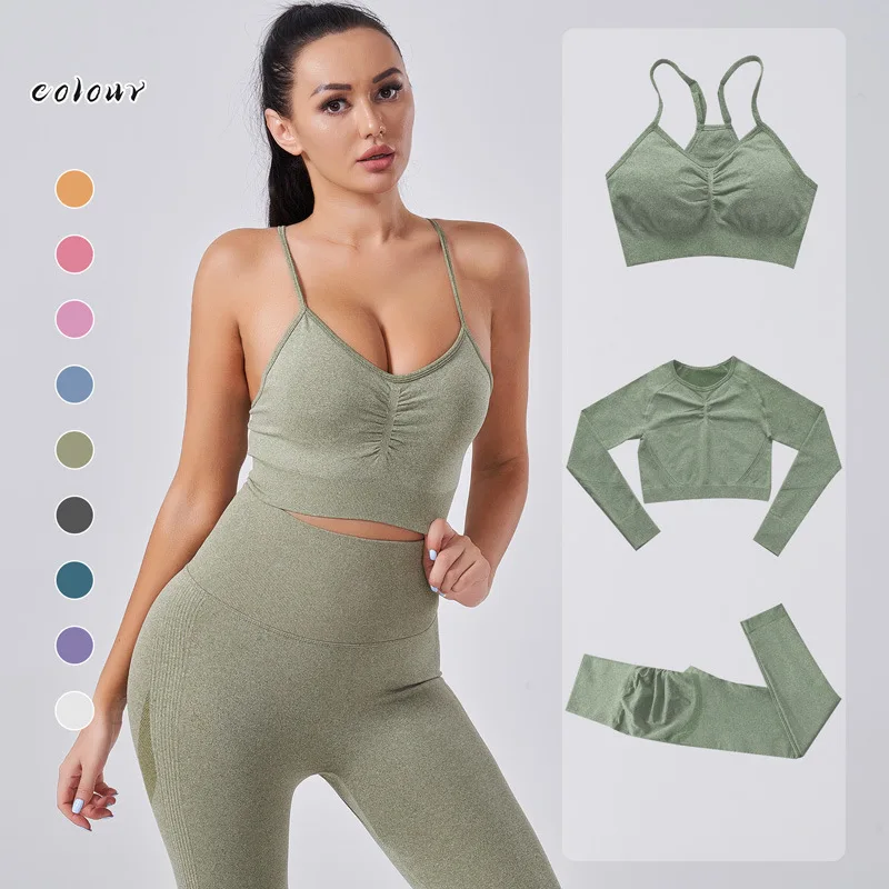 

seamless yoga set women Sexy sports Vest high waist leggings gym clothing fitness long sleeve yoga set workout sportswear