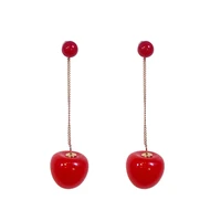 2054 korea jewelry trendy fashion red cherry fruit simple earrings for women tassel long earrings sweet long pendant girl gift