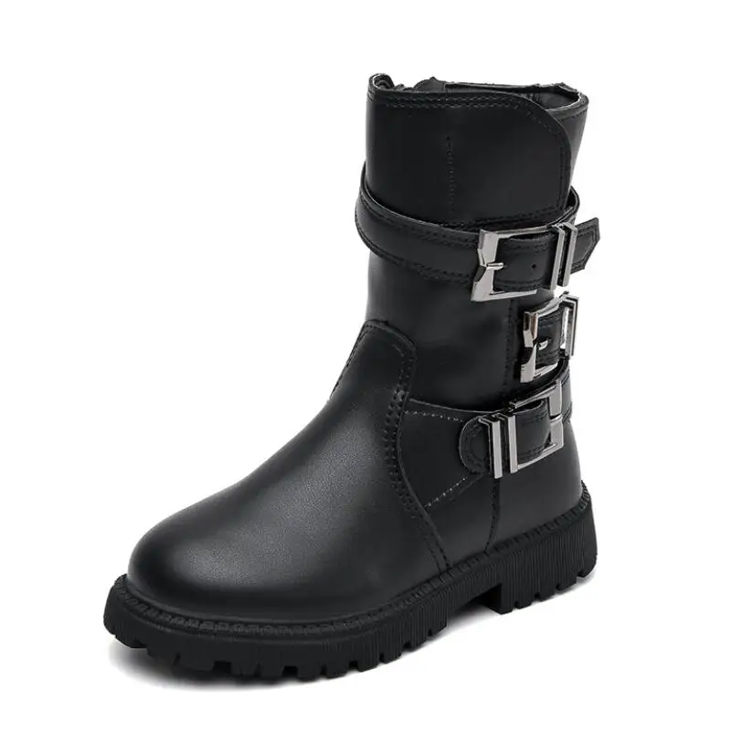 

2020 Children Snow Boots Autumn Winter Boys Girls Martin Boots Fashion Soft Leather Plush Warm Kids Boots Baby Sport Shoes White
