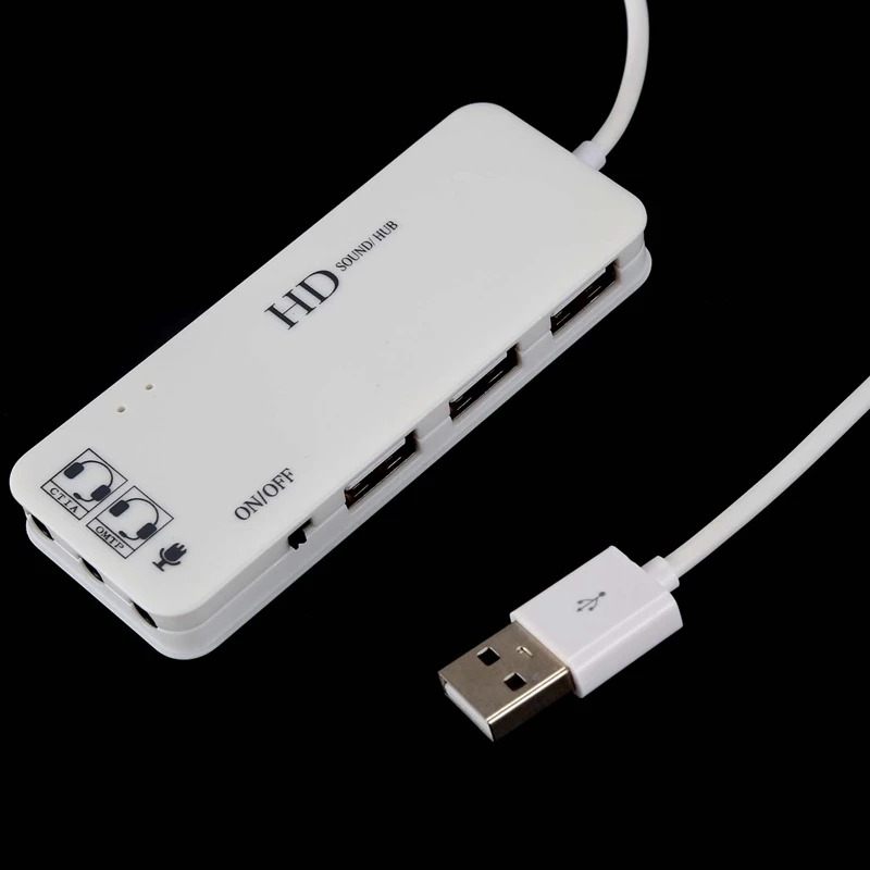 

3 Port Usb 2.0 Hub External 7.1Ch Sound Card Headset Microphone Adapter For Pc