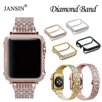 diamond casestrap for apple watch 38mm 42mm 40mm 42mm correa women stainless steel strap bracelet band cover iwatch se 6 5 3 2