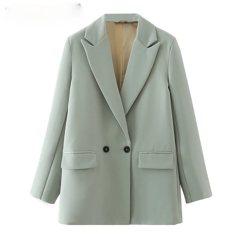 

Women 2020 Fashion Office Wear Double Breasted Blazer Coat Vintage Long Sleeve Pockets Female Outerwear Chic Tops